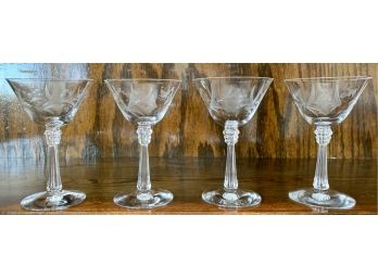 Set Of 4 Floral Etched Cordial Glasses