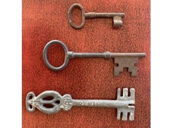 Three Large Vintage Decorative Keys