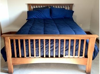 Solid Wood Mission Style Queen Bed With Box Spring, Mattress, Mattres Cover, Pillows, And Linens