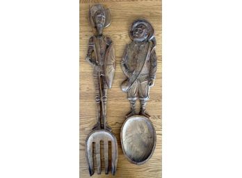 Giant Wooden Carved Spoon And Fork Caricatures