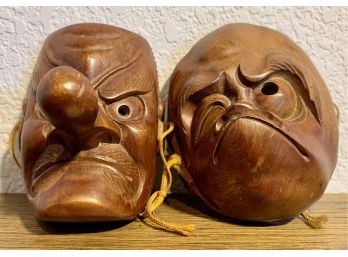 Tokyo Japan 9259 Festive Comedy Two Small Wood Masks