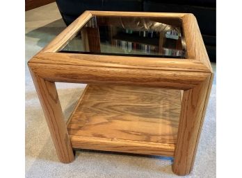 Small Solid  Wood Glass Topped End Table