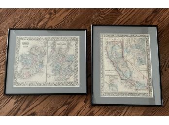 Set Of Two Beautiful Framed Maps By S. Augustus Mitchell In 1860 And 1878