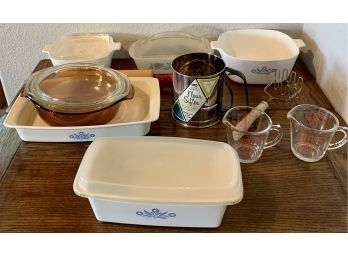 Large Lot Of Corning Ware Casserole Dishes And Kitchen Items