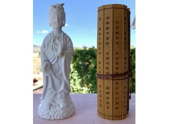 Kosen Kutani China Figurine And Bamboo Scroll