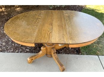 Solid Tiger Oak Round Table With Two Leaves