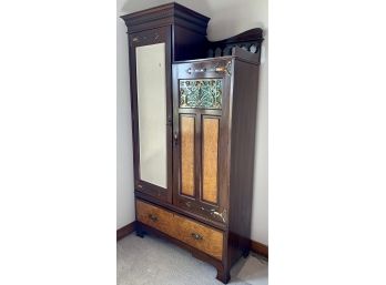 Antique Armoire With Stained Glass Accent
