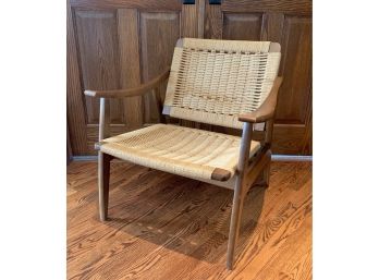 Mid Century Wood And Wicker Arm Chair