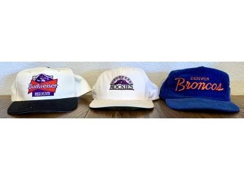Set Of Three Vintage Broncos And Rockies Hats