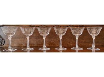 Set Of 6 Floral Etched Large Cordial Glasses