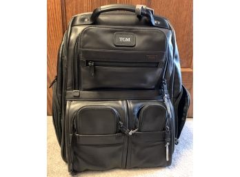 Tumi Black Leather Travel Backpack  Monogramed TGM