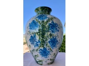 Clay Vase With Blue Floral Motif