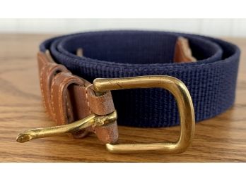 Coach Size 38/95cm #3811 Natural Linen Belt Navy Blue
