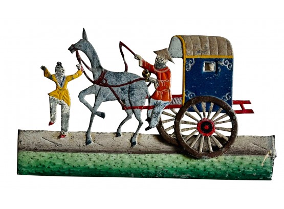 Tin Hand Painted Wall Art Featuring Horse Drawn Cart