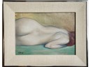 Vintage Framed And Signed  Nude Figure Profile Painting By Calvin Dated 1982