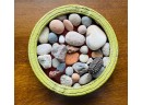 Collection Of Rocks In Italian Numbered Pottery Bowl With Glazed Bottom And Clay Rim
