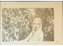 Pencil Etching Of Woman By Garden Wall By Rainey 1973