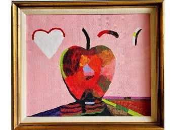Signed And Framed Apple & Heart Pop Art On Board Signed E.B. Jordan