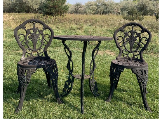 Heavy Cast Iron Round Table W/ 2 Chairs