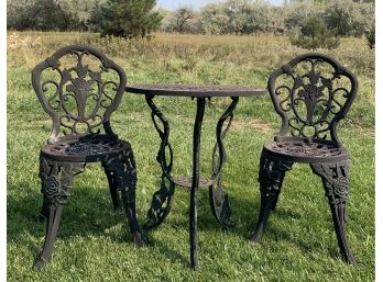 Heavy Cast Iron Round Table W/ 2 Chairs