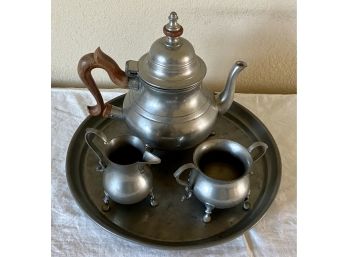 Williamsburg Stieff Pewter Tea Pot, Creamer And Sugar