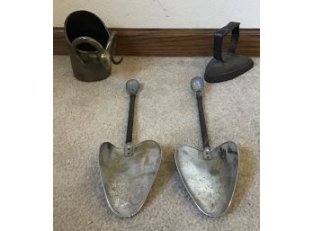 Cast Irion-iron With Brass Ram Cup And 2 Vintage Shoe Stretchers