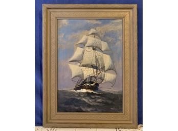 Antique Original Oil Painting On Canvas By American Marine Artist T.Bailey #2 Of 3