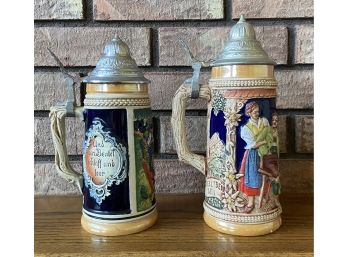 West Germany Porcelain Lidded Steins