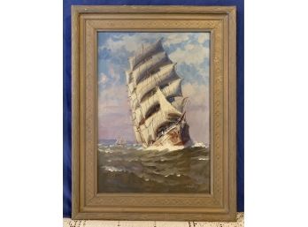 Antique Original Oil Painting On Canvas By American Marine Artist T.Bailey #1 Of 3