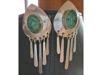 Pretty Navajo Turquoise Dangle Earrings Signed JS