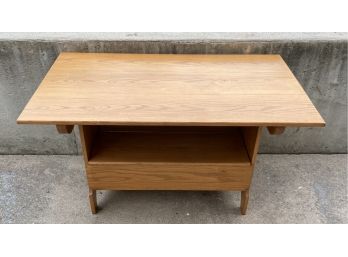 Solid Oak Workbench Table With Bottom Storage Compartment
