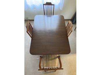 Large Solid Wood Dining Table With 4 Slat Back Chairs And 2 Leafs (as Is)