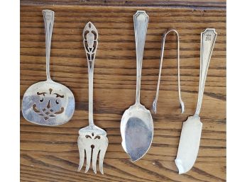 Gorgeous Sterling Silver Silverware Serving Pieces Tongs, Slotted Pieces 130.4 Grams
