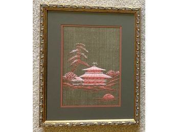 Small Asian Style Cross-stitch In Gold Frame
