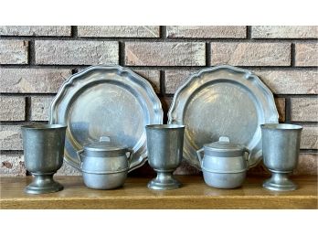 3 Pewter Chalices And 2 Plates