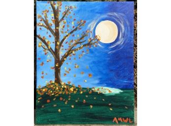 Autumn Night Oil On Canvas Signed 'aMWL'