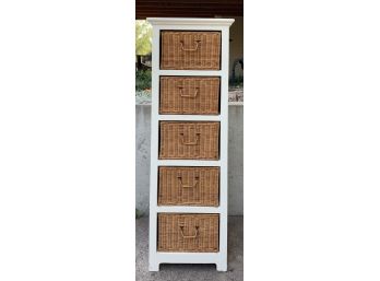 Solid Wood Chest Of Drawers W/ 5 Wicker Drawers