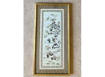 Embroidered Pandas W/fabric Border In Gold Frame