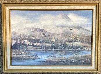 Eagles Soaring Mountain Scene On Canvas