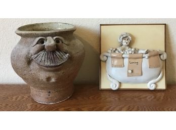 Funky Pottery Vase With Bubble Bath Plaque