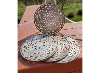 Set Of 4 Pretty Webster Sterling Silver Cutout Coasters