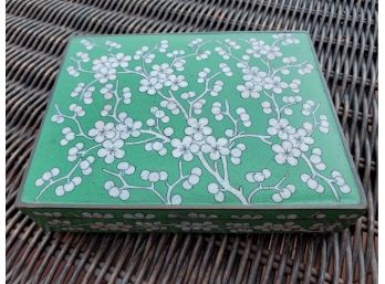 Gorgeous Green And White Floral Cloissione Jewelry Box