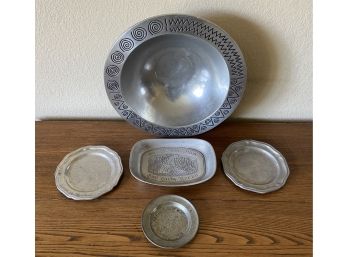 Lot Of 5 Assorted Pieces Of Pewter Including Large Bowl