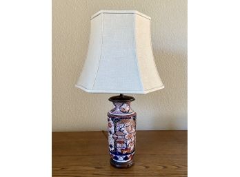 Asian Style Brushed Metal/porcelain Lamp On Wooden Base