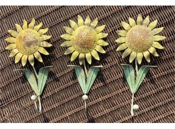 3 Brushed Metal Sunflower Wall Hangers