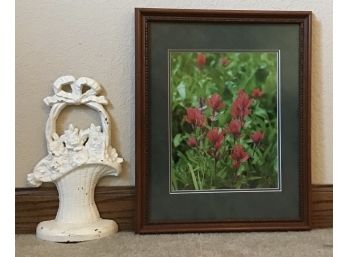 Photograph Of Flowers In Frame With Cast Iron Bouquet Wall Art