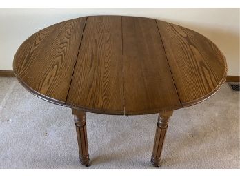 Antique Solid Wood Drop Leaf Table On Wheels W/leaf