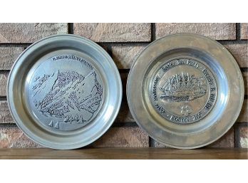 2 Decorative Pewter Plates