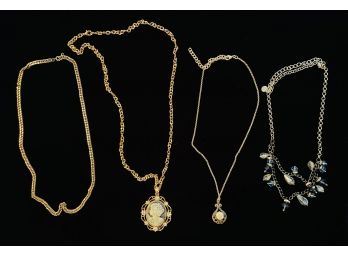4 Costume Jewelry Necklaces, Including One With A Cameo Pendant