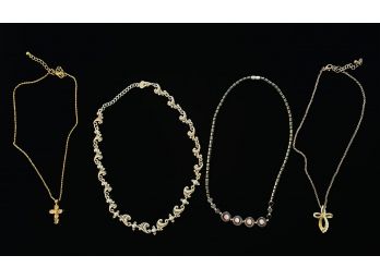 4 Costume Jewelry Necklaces, Including 2 With Crucifixes